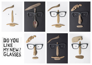 serie of eyewear portraits with found objects